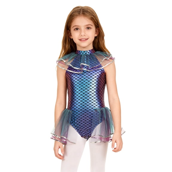 Aislor Girls Mermaid Princess Dress Tulle Mock Neck Ballet Leotard Tailskirts Show Purple 10