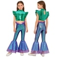 thumbnail image 1 of Aislor Girls Mermaid Two Piece Outfit Iridescent Cap Sleeve Crop Top with Flared Fishtail Bottoms Green Purple B 8, 1 of 6