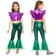 thumbnail image 1 of Aislor Girls Mermaid Two Piece Outfit Iridescent Cap Sleeve Crop Top with Flared Fishtail Bottoms Purple Green A 10, 1 of 6