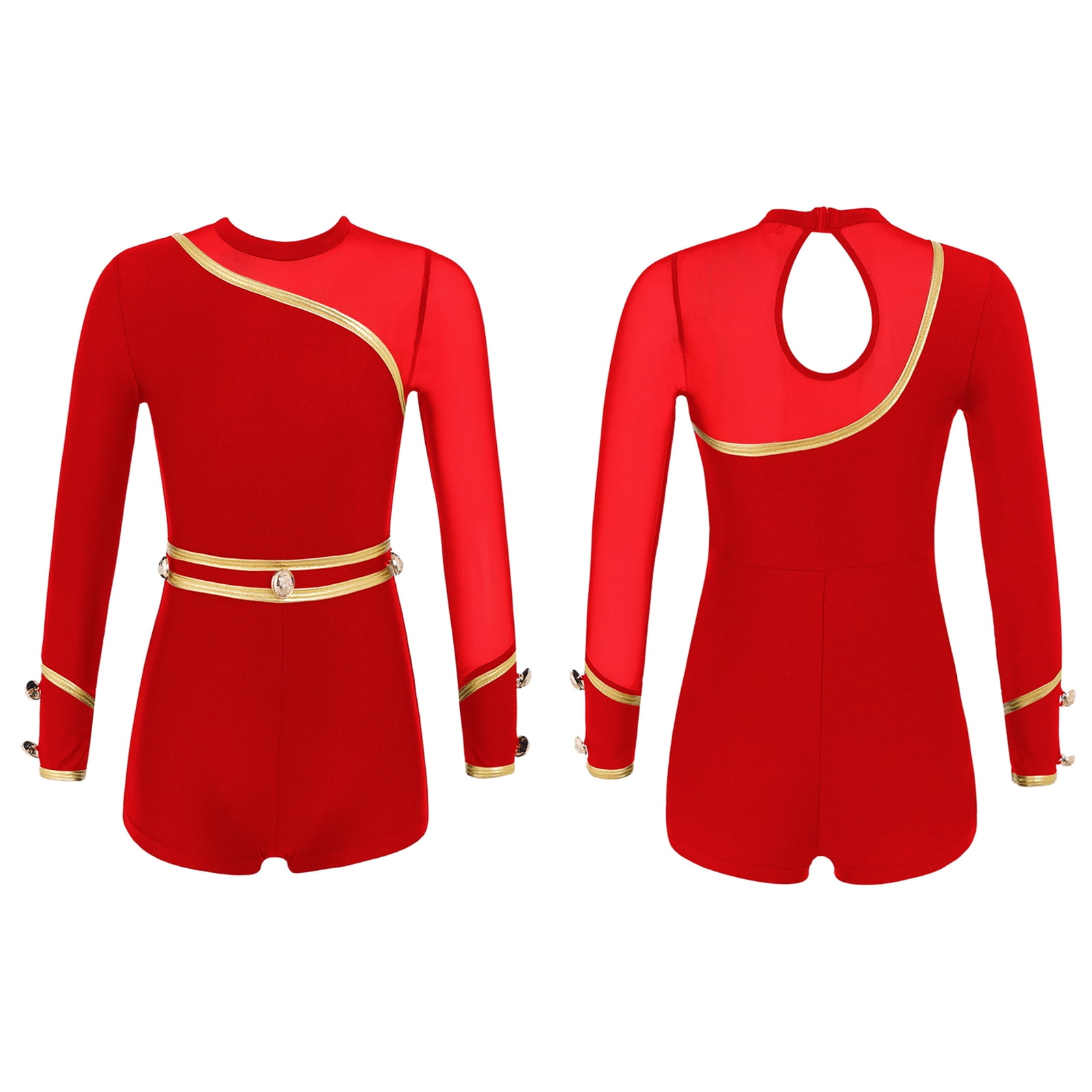 Aislor Girls Mesh Splice Long Sleeves Gymnastics Leotard Unitard ...