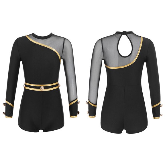 Aislor Girls Mesh Splice Long Sleeves Gymnastics Leotard Unitard Biketard Ballet Dance Jumpsuit Sport Top Dancewear