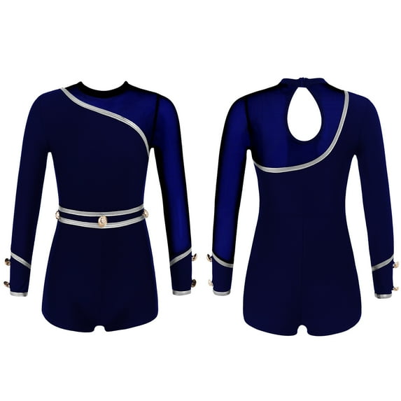 Aislor Girls Mesh Splice Long Sleeves Gymnastics Leotard Unitard Biketard Ballet Dance Jumpsuit Sport Top Dancewear