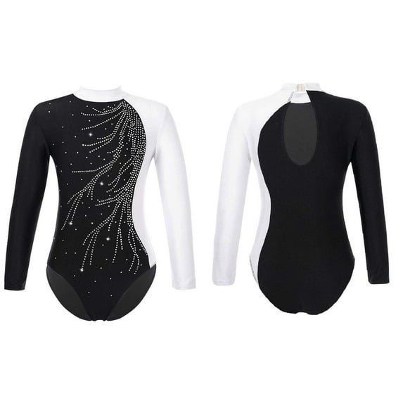 Aislor Girls One Piece Shiny Diamonds Long Sleeve Ballet Dance Leotard Gymnastics Ballerina Size 6-16 A White 14