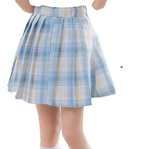 Aislor Girls Pleated Tartan Plaid Skirt High Waist A-line Skort Tennis School Uniform 2-14 Light Blue 11-12