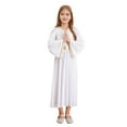 thumbnail image 1 of Aislor Girls Praise Dance Dress Liturgical Worship Metallic Patchwork Bell Long Gown Church Dancewear White 14, 1 of 7