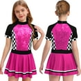 thumbnail image 1 of Aislor Girls Race Car Driver Jumpsuit Glitter Racer Checkerboard Printed Sequins Tutu Dress Hot Pink 14, 1 of 7