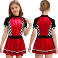 thumbnail image 1 of Aislor Girls Race Car Driver Jumpsuit Glitter Racer Checkerboard Printed Sequins Tutu Dress Red 10, 1 of 7