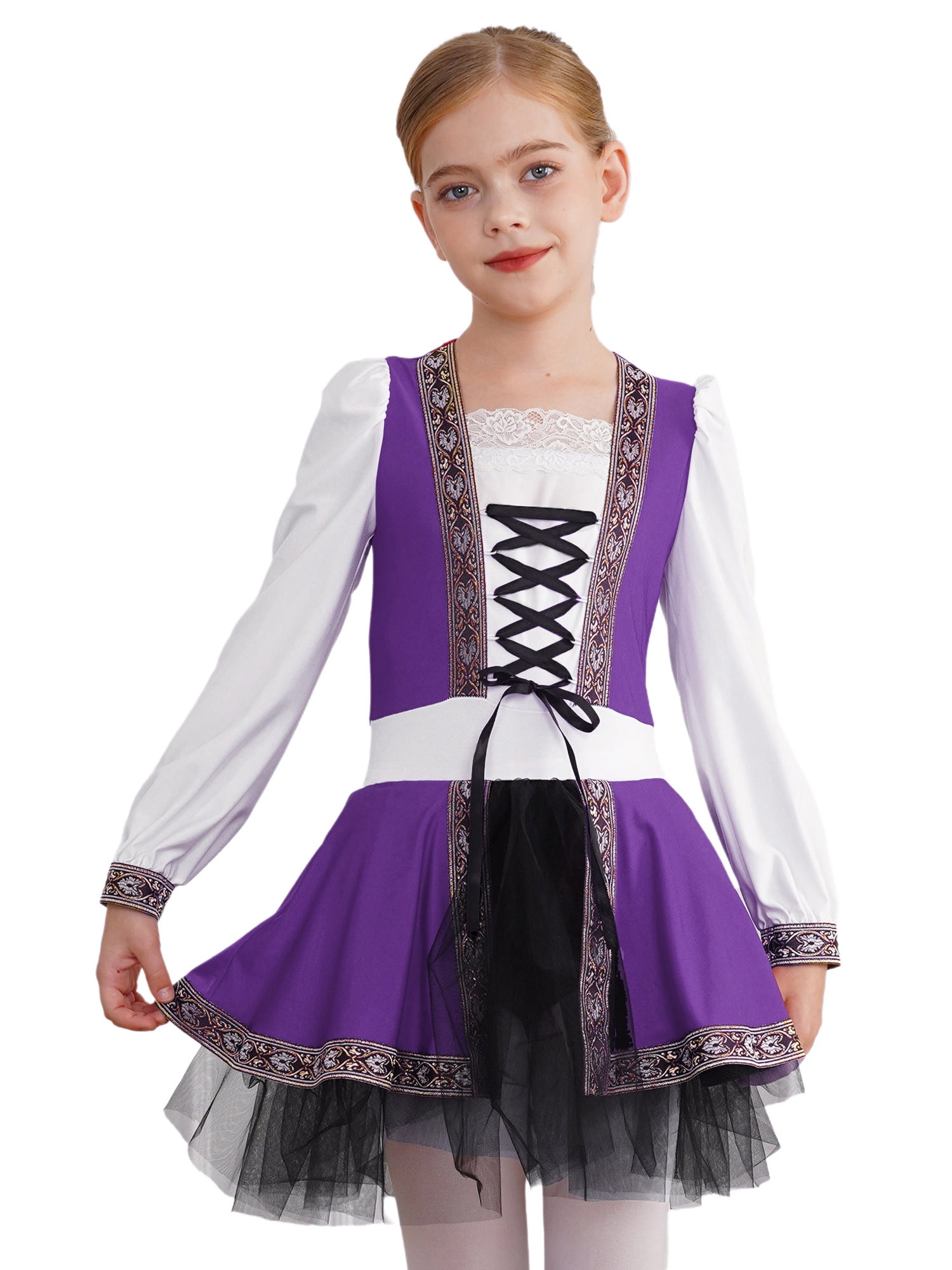 Aislor Girls Renaissance Medieval Long Sleeve Lace-up Tutu Dress ...
