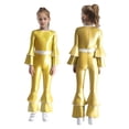 thumbnail image 1 of Aislor Girls Retro 70s Hippie Star Dancewear Metallic Bell Long Sleeve One Piece Jumpsuits Gold 6, 1 of 7