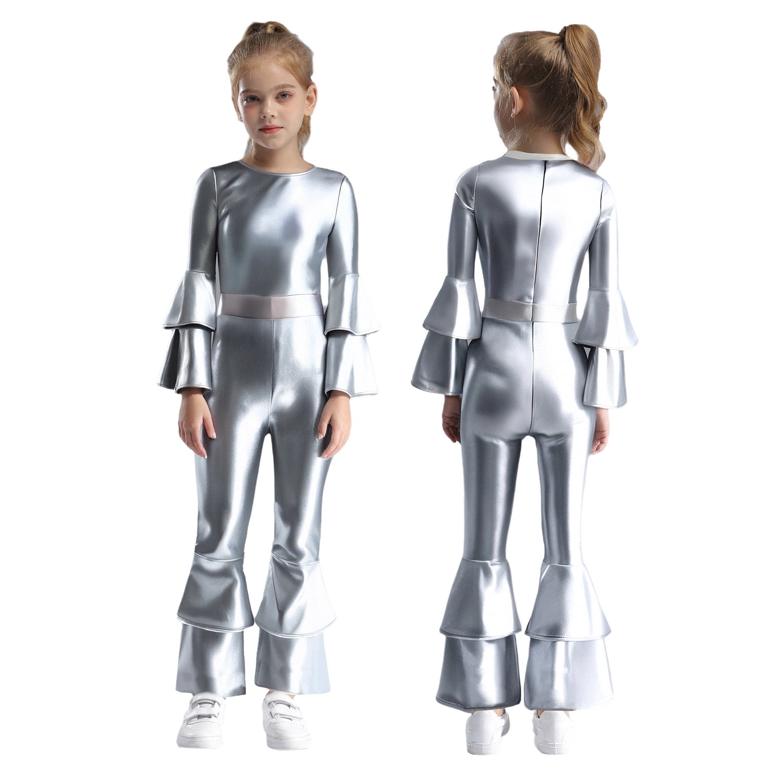 Aislor Girls Retro 70s Hippie Star Dancewear Metallic Bell Long Sleeve