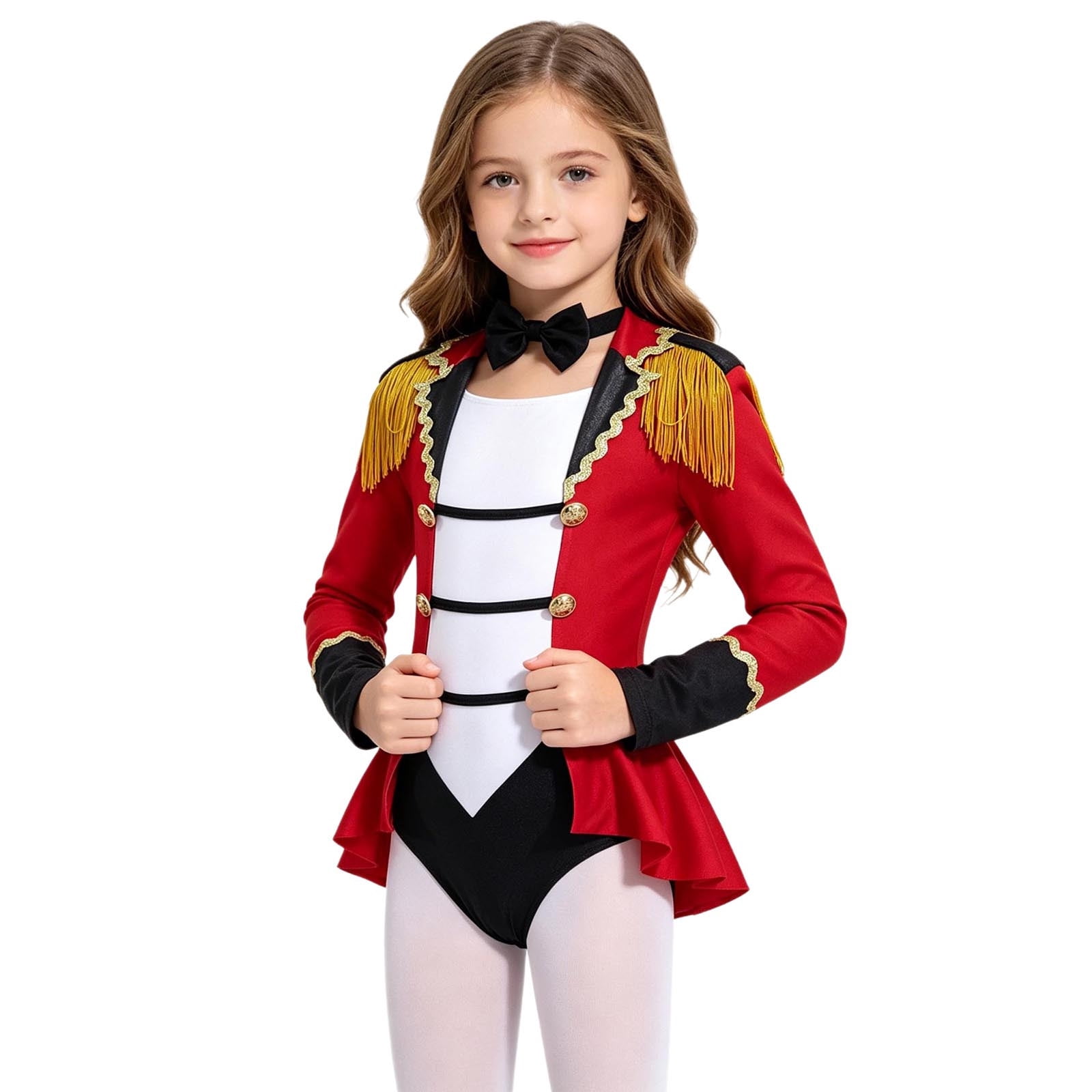 Aislor Girls Ringmaster Long Sleeve Tassel Bowtie Dance Leotard ...