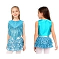 thumbnail image 1 of Aislor Girls Rumba Dance Outfit 2 Piece Set Sleeveless Sequined Fringe Top and Skirt Blue 6, 1 of 6