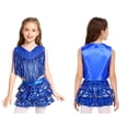 thumbnail image 1 of Aislor Girls Rumba Dance Outfit 2 Piece Set Sleeveless Sequined Fringe Top and Skirt Navy Blue 16, 1 of 6