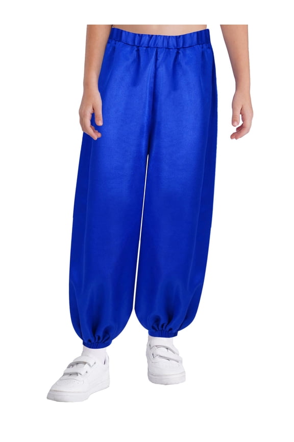 Girls Satin Bloomers Belly Dance Loose Solid Color Harem Pants Halloween Indian Arabic Trousers Blue 8
