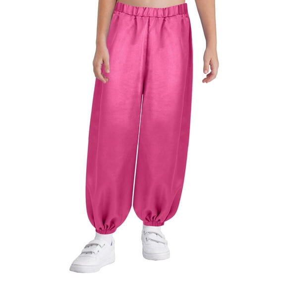 Aislor Girls Satin Bloomers Belly Dance Loose Solid Color Harem Pants Halloween Indian Arabic Trousers Hot Pink 10