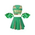 thumbnail image 1 of Aislor Girls Schoolgirls Cheer Leader Uniform Crop Top with Pleated Skirt and Pom Poms Dancewear Green 10, 1 of 7