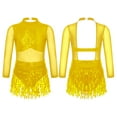 thumbnail image 1 of Aislor Girls Sequin Tassel Latin Dance Long Sleeve Leotards Dress 6-16 A Gold 10, 1 of 6