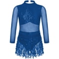 thumbnail image 1 of Aislor Girls Sequin Tassel Latin Dance Long Sleeve Leotards Dress 6-16 Navy Blue 12, 1 of 7