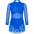thumbnail image 1 of Aislor Girls Sequin Tassel Latin Dance Long Sleeve Leotards Dress 6-16 Royal Blue 6, 1 of 7