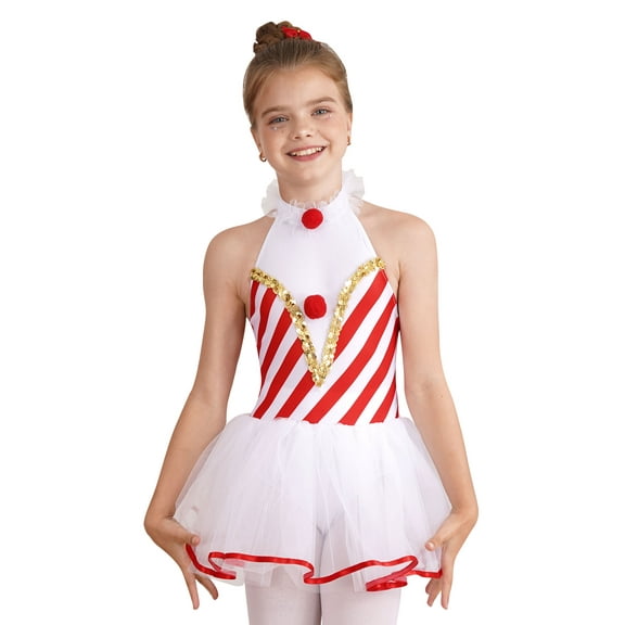 Aislor Girls Sequins Dance Tutu Dress Princess Ballet Ice Skating Leotard Dress Christmas Elf Santa Red 14