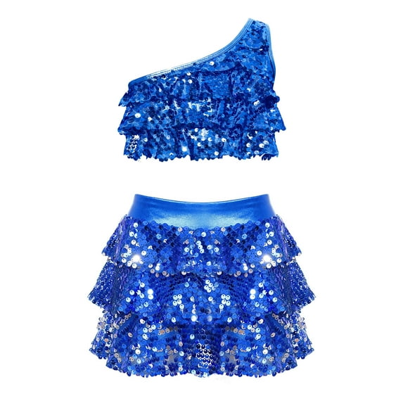 Aislor Girls Sequins Hip Hop Jazz Outfit Stage Performance Ballet Tutu Dress Dancewear Size 6-16 Royal Blue 14