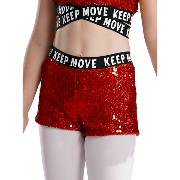 Aislor Girls Dance Shorts Girls Sparkle Ballet Gymnastics Athletic Bottoms Dancewear Red 6
