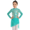 thumbnail image 1 of Aislor Girls Shiny Mesh Spilce Long Sleeve Irregular Hem Dance Dress Gymnastic Leotard Figure Ice Skating Dress, 1 of 7