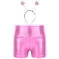 thumbnail image 1 of Aislor Girls Shiny Metallic Alien Shorts with Hair Hoop Kids Festival Party High Waist Dance Bottoms Pink 14, 1 of 7