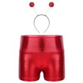 thumbnail image 1 of Aislor Girls Shiny Metallic Alien Shorts with Hair Hoop Kids Festival Party High Waist Dance Bottoms Red 12, 1 of 6