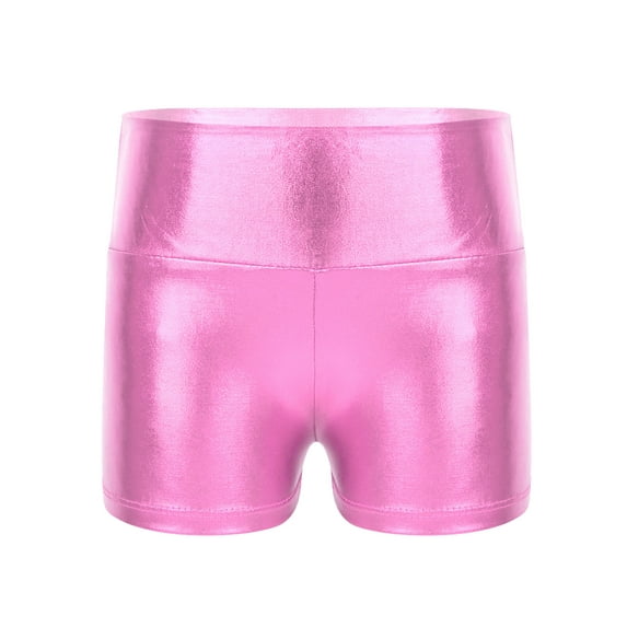 Aislor Girls Shiny Metallic High Waist Booty Shorts Dance Sports Slim Fit Hot Pants Activewear Size 4-14 Pink 10