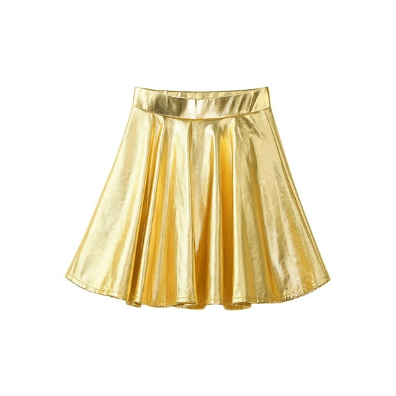 Aislor Girls Shiny Metallic Mini Pleated Skater Skirt Athletic Dance Skating Skort Skirt Scooter Skirt Dancewear A Gold 14