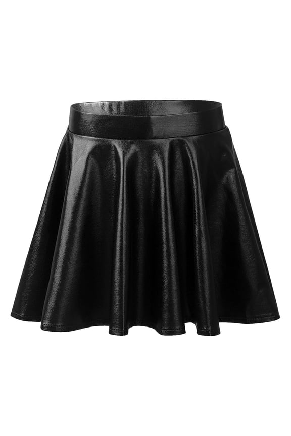 Girls Shiny Metallic Mini Pleated Skater Skirt Athletic Dance Skating Skort Skirt Scooter Skirt Dancewear Black 6