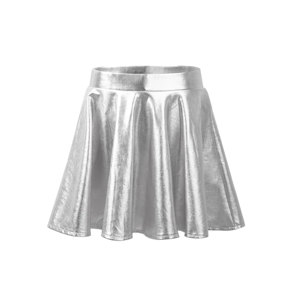 Aislor Girls Shiny Metallic Mini Pleated Skater Skirt Athletic Dance Skating Skort Skirt Scooter Skirt Dancewear Silver 16