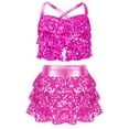 thumbnail image 1 of Aislor Girls Shiny Sequins Halter Tassel Crop Top with Mini Skirt Set Latin Jazz Salsa Samba Rumba Dancewear Hot Pink 8, 1 of 7