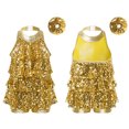 thumbnail image 1 of Aislor Girls Shiny Sequins Tiered Tassel Leotard Ballet Dress with Hair Band Jazz Latin Samba Rumba Dancewear Gold 12, 1 of 6