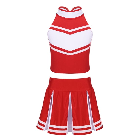 Aislor Girls' Sleeveless Cheer Leader Outfit Mock Neck Tank Top with Skirts Sets Cheerleading Dancewear Red&White 8