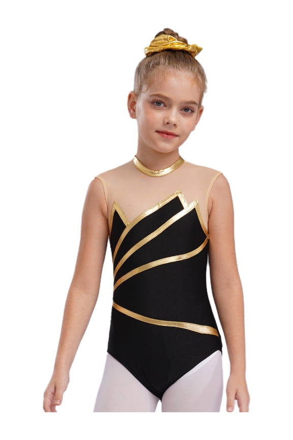 Girls Sleeveless Gymnastics Ballet Dance Leotard Sparkly Unitard Athletic Bodysuit Sportswear A Gold 12