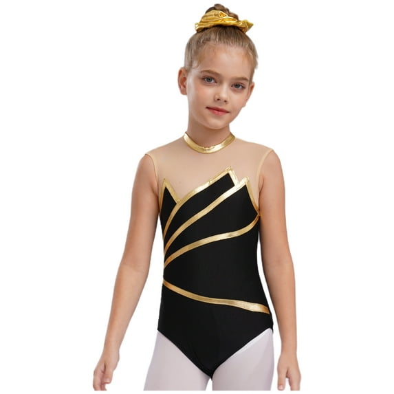 Aislor Girls Sleeveless Gymnastics Ballet Dance Leotard Sparkly Unitard Athletic Bodysuit Sportswear A Gold 16