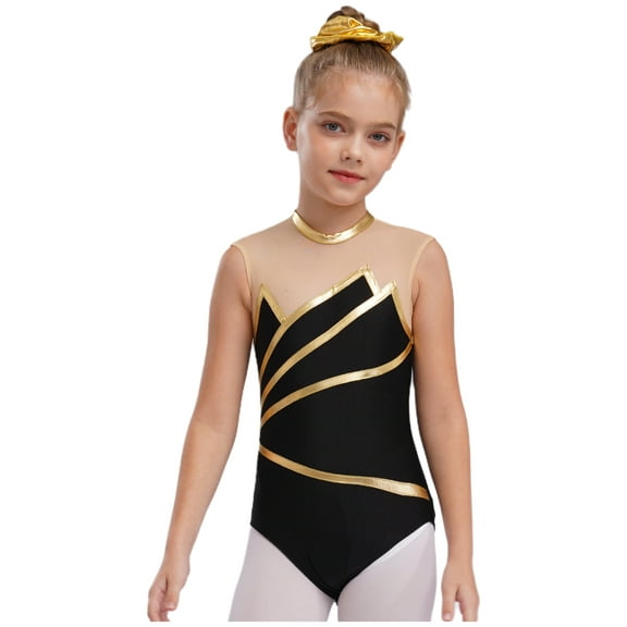 Aislor Girls Sleeveless Gymnastics Ballet Dance Leotard Sparkly Unitard Athletic Bodysuit Sportswear A Gold 4