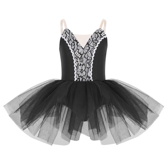Aislor Girls Sleeveless Lace Swan Lake Ballet Dance Tutu Dress Camisole Gymnastic Skirted Leotard Ballerina Black 8