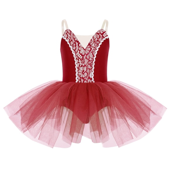 Aislor Girls Sleeveless Lace Swan Lake Ballet Dance Tutu Dress Camisole Gymnastic Skirted Leotard Ballerina Burgundy 8