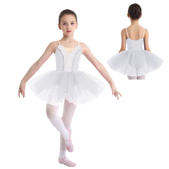 Aislor Girls Sleeveless Lace Swan Lake Ballet Dance Tutu Dress Camisole Gymnastic Skirted Leotard Ballerina White 8