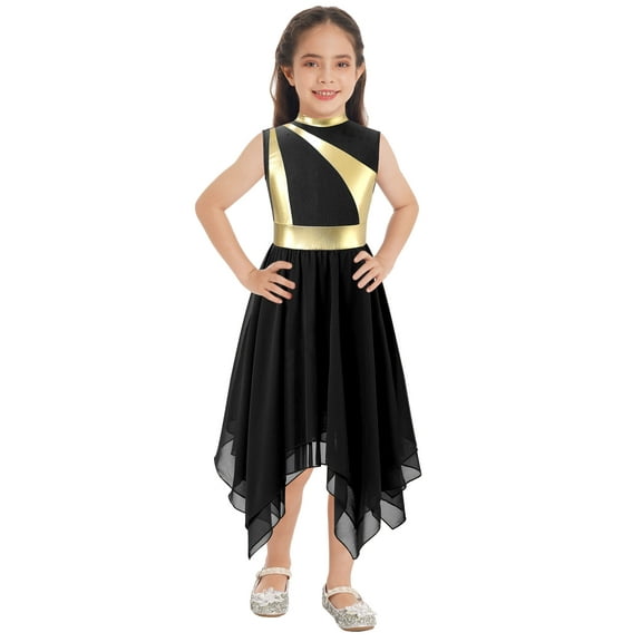 Aislor Girls Sleeveless Praise Lyrical Dance Dress Worship Liturgical Celebration 6-16 A Black 8