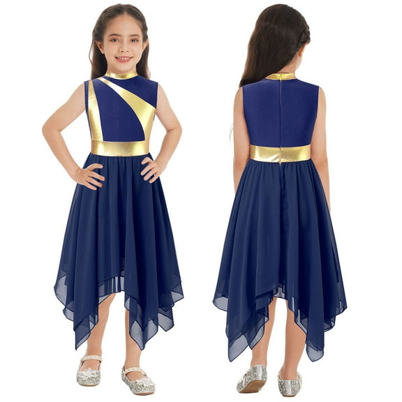 Aislor Girls Sleeveless Praise Lyrical Dance Dress Worship Liturgical Celebration 6-16 Navy Blue 10