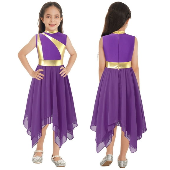 Aislor Girls Sleeveless Praise Lyrical Dance Dress Worship Liturgical Celebration 6-16 Purple 10