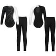 thumbnail image 1 of Aislor Girls Sparkly Long Sleeves Gymnastics Leotard Ballet Dance Bodysuit Unitard with Leggings Set Size 6-16 White&Black 14, 1 of 7