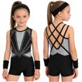 thumbnail image 1 of Aislor Girls Tank Unitards With Shorts Headband Gymnastics Leotard Athletic Ballet Dance Bodysuit Training Outfits Black Silver 16, 1 of 7