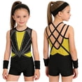 thumbnail image 1 of Aislor Girls Tank Unitards With Shorts Headband Gymnastics Leotard Athletic Ballet Dance Bodysuit Training Outfits Yellow 10, 1 of 7
