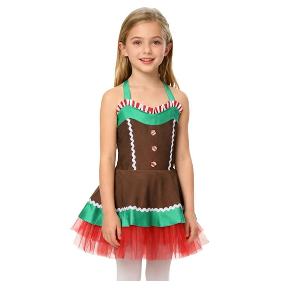 Aislor Girls Xmas Costume Sleeveless Stage Performance Dance Dress Holiday Birthday Brown 12