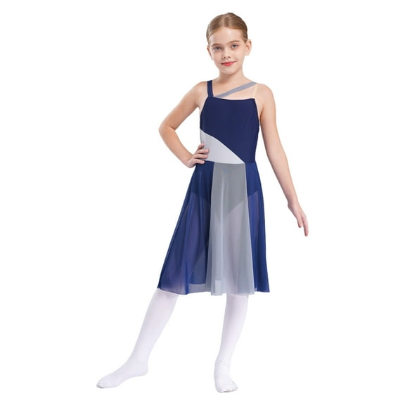 Aislor Girls kids Lyrical Chiffon Sleeveless Ballet Dress Latin Modern Contemporary Dancewear Costume Size 6-16 A Blue 10